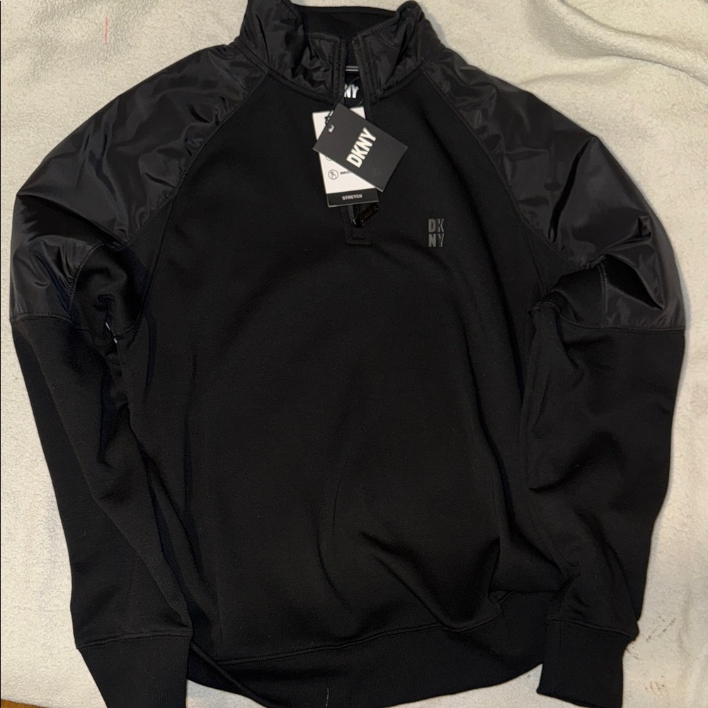 DKNY Men's Black Zip-Up Strech Sweater